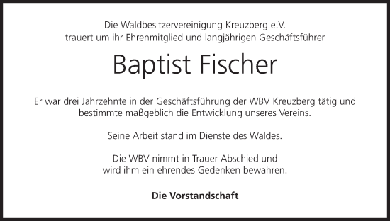 Anzeige von Baptist Fischer von MGO