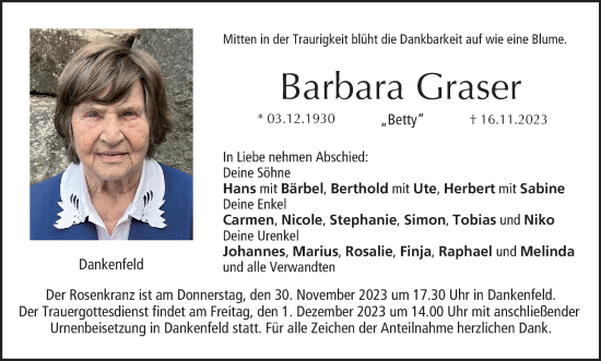 Anzeige von Barbara Graser von MGO