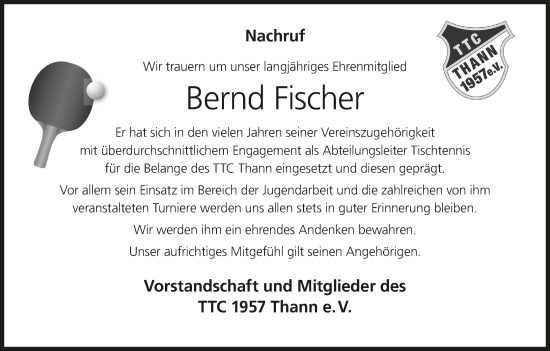 Anzeige von Bernd Fischer von MGO
