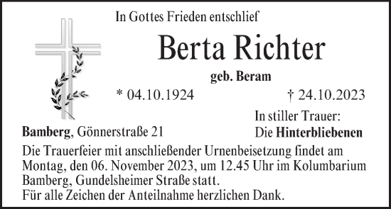 Anzeige von Berta Richter von MGO
