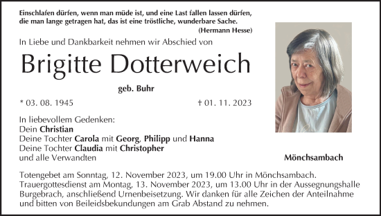 Anzeige von Brigitte Dotterweich von MGO