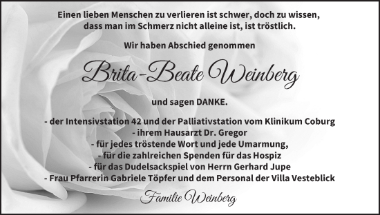 Anzeige von Brita-Beate Weinberg von MGO
