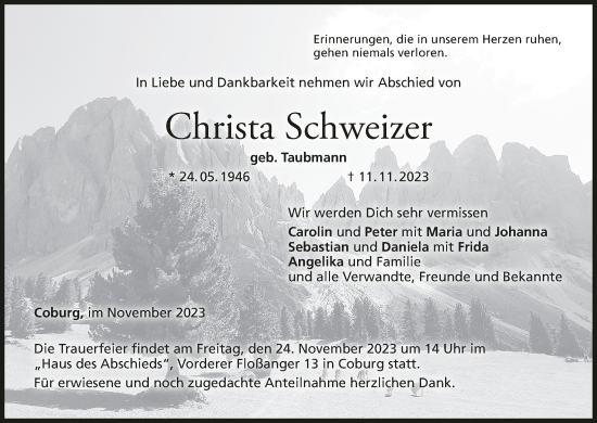 Anzeige von Christa Schweizer von MGO
