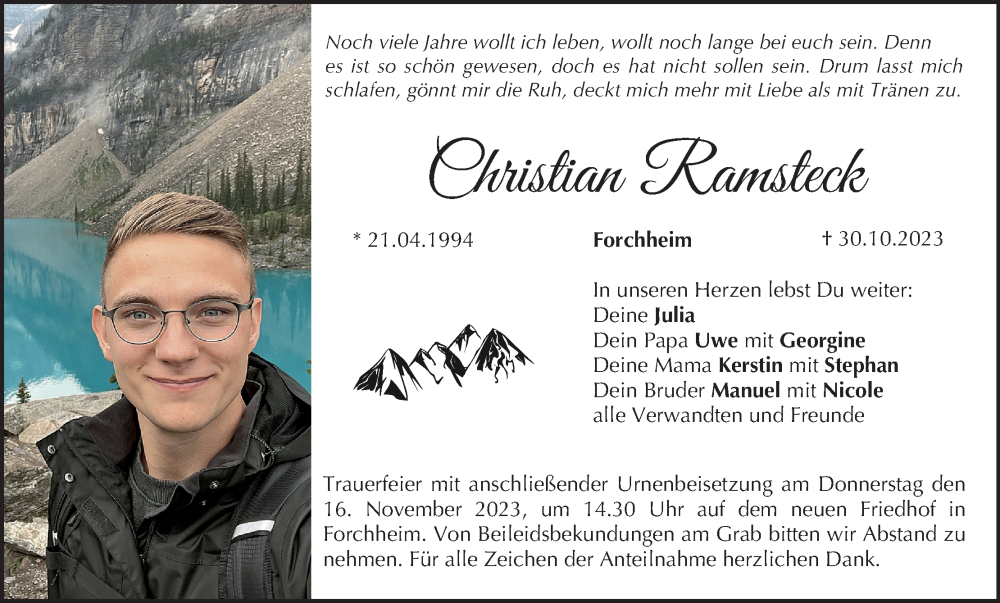  Traueranzeige für Christian Ramsteck vom 11.11.2023 aus MGO