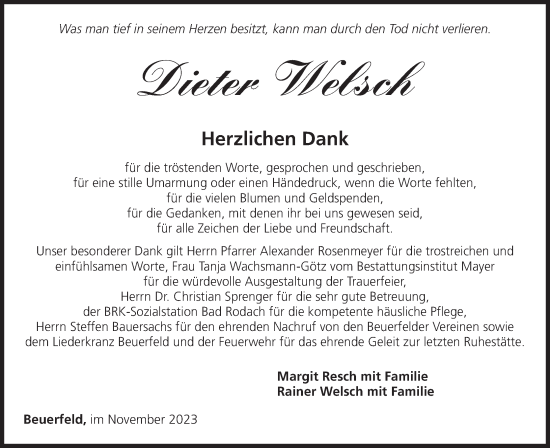 Anzeige von Dieter Welsch von MGO