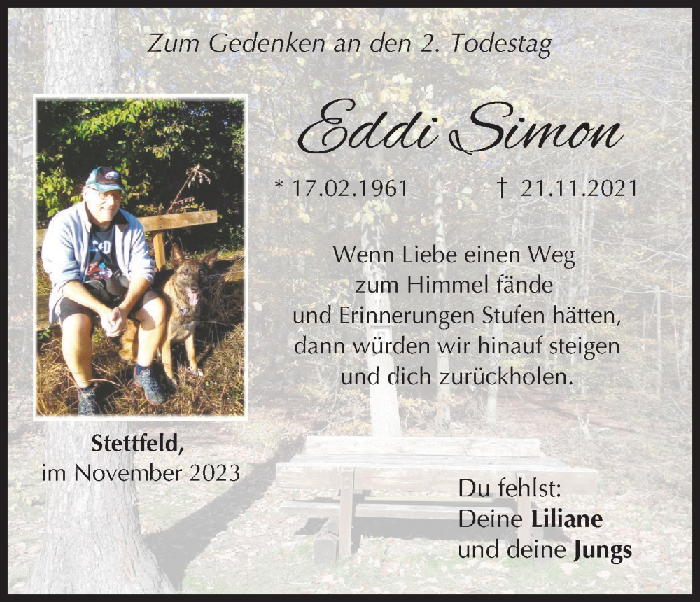  Traueranzeige für Eddi Simon vom 18.11.2023 aus MGO