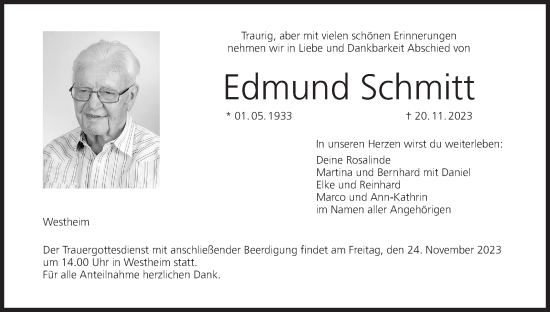 Anzeige von Edmund Schmitt von MGO