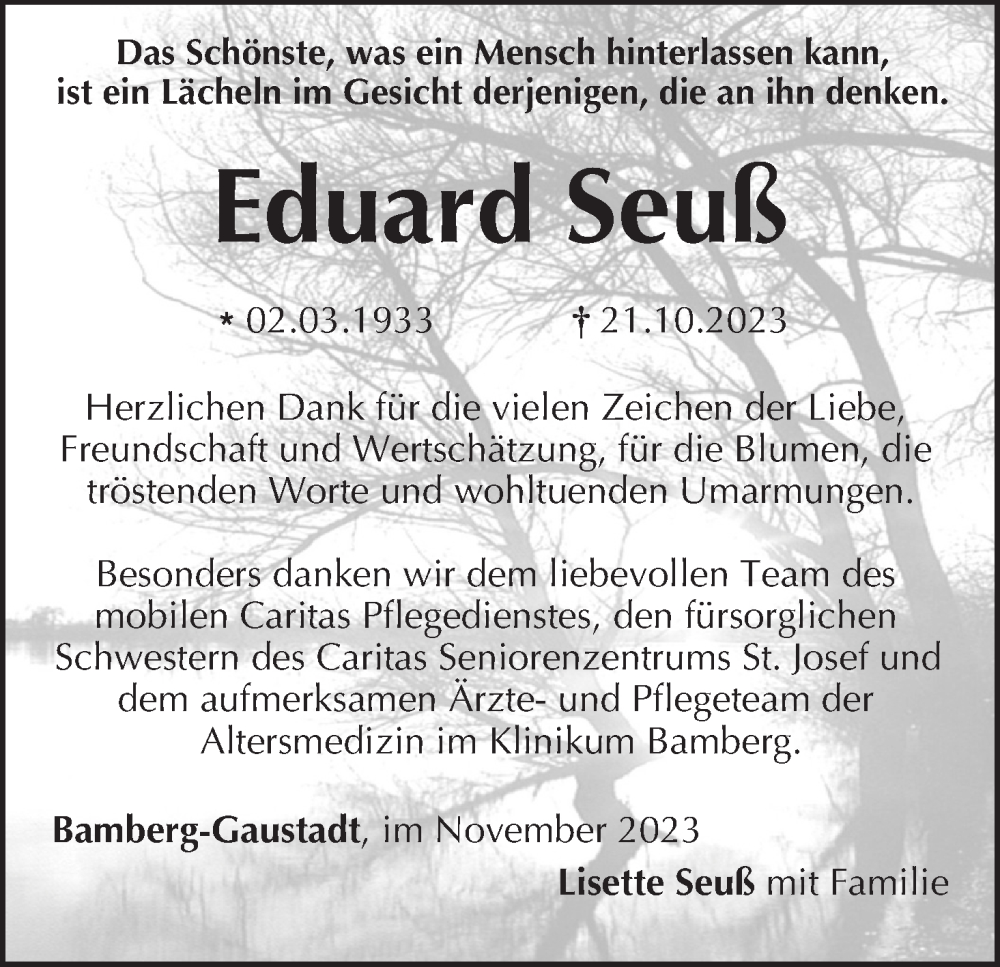  Traueranzeige für Eduard Seuß vom 25.11.2023 aus MGO