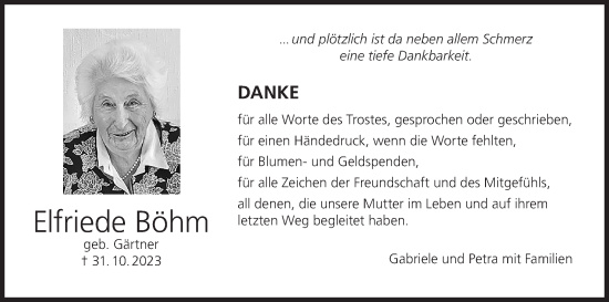 Anzeige von Elfriede Böhm von MGO