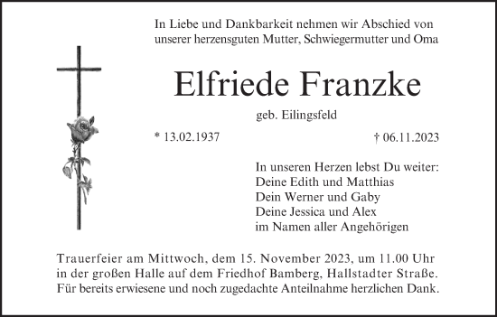 Anzeige von Elfriede Franzke von MGO