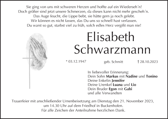 Anzeige von Elisabeth Schwarzmann von MGO
