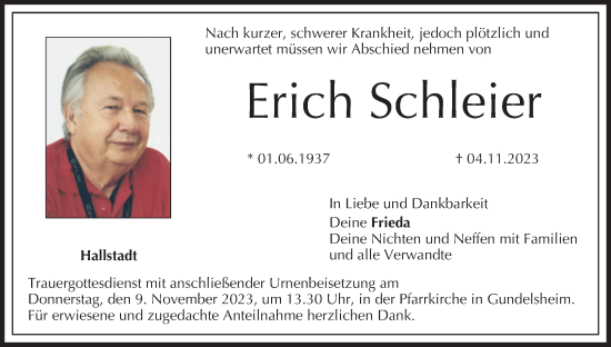 Anzeige von Erich Schleier von MGO