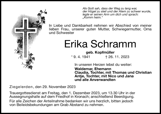 Anzeige von Erika Schramm von MGO
