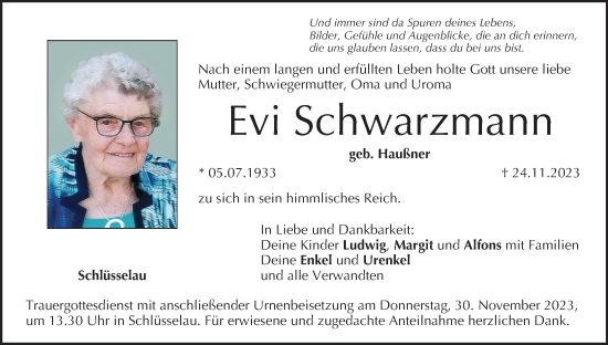 Anzeige von Evi Schwarzmann von MGO