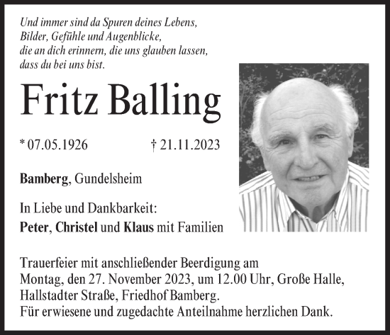 Anzeige von Fritz Balling von MGO