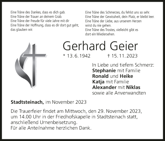 Anzeige von Gerhard Geier von MGO