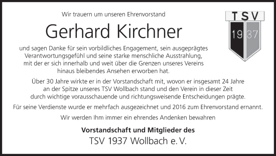 Anzeige von Gerhard Kirchner von MGO