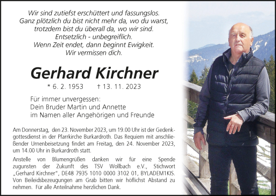 Anzeige von Gerhard Kirchner von MGO