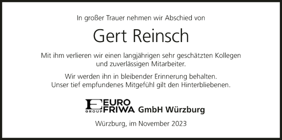 Anzeige von Gert Reinsch von MGO