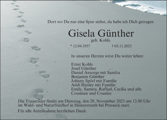 Anzeige von Gisela Günther von MGO