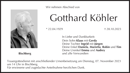 Anzeige von Gotthard Köhler von MGO