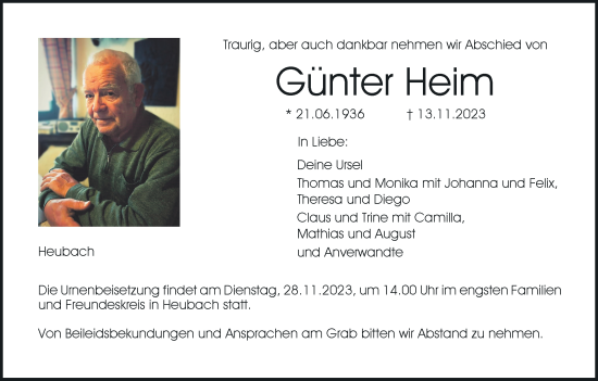 Anzeige von Günter Heim von MGO
