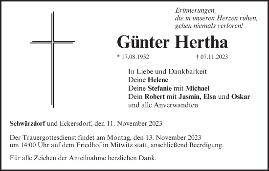 Anzeige von Günter Hertha von MGO