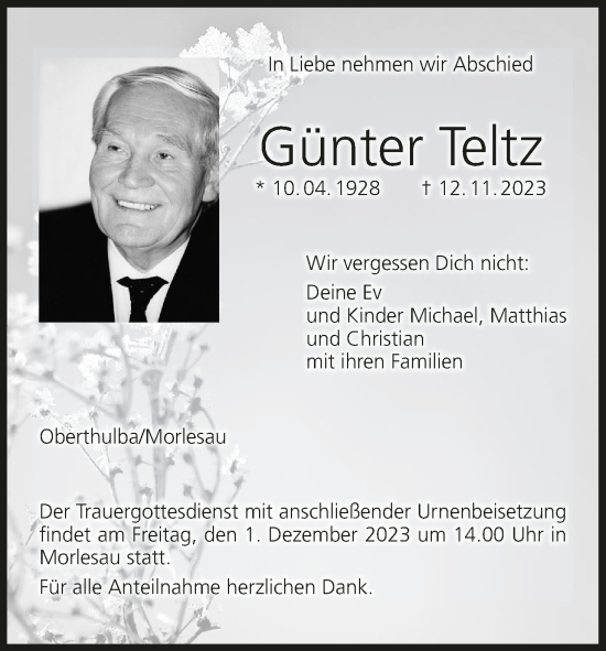 Anzeige von Günter Teltz von MGO