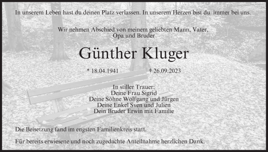 Anzeige von Günther Kluger von MGO