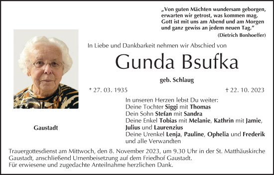 Anzeige von Gunda Bsufka von MGO