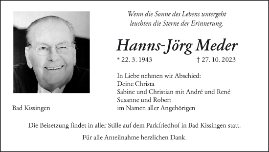 Anzeige von Hanns-Jörg Meder von MGO