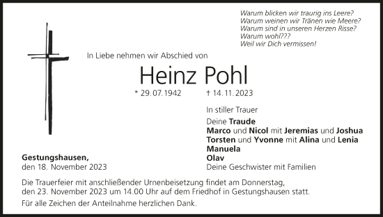Anzeige von Heinz Pohl von MGO