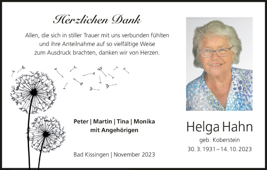 Anzeige von Helga Hahn von MGO