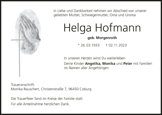 Anzeige von Helga Hofmann von MGO