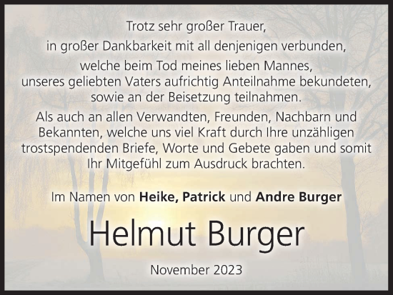 Anzeige von Helmut Burger von MGO