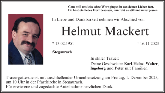 Anzeige von Helmut Mackert von MGO