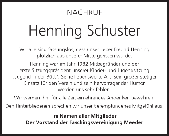 Anzeige von Henning Schuster von MGO