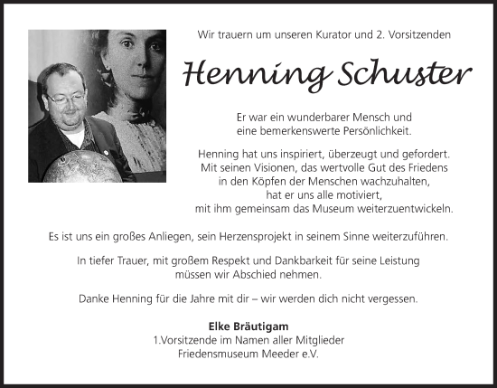 Anzeige von Henning Schuster von MGO