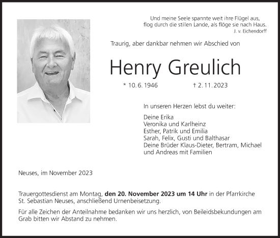 Anzeige von Henry Greulich von MGO