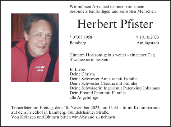 Anzeige von Herbert Pfister von MGO