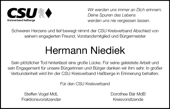 Anzeige von Hermann Niediek von MGO