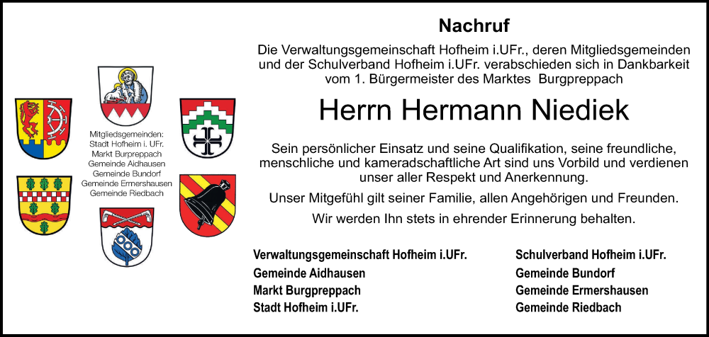  Traueranzeige für Hermann Niediek vom 09.11.2023 aus MGO