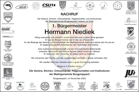 Anzeige von Hermann Niediek von MGO