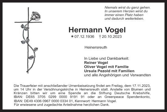 Anzeige von Hermann Vogel von MGO