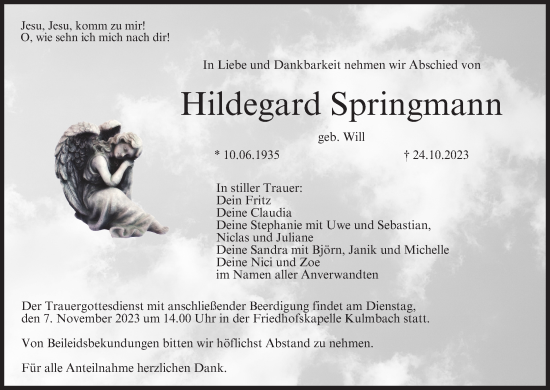 Anzeige von Hildegard Springmann von MGO