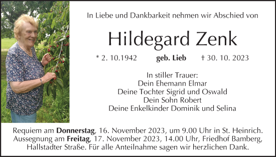 Anzeige von Hildegard Zenk von MGO