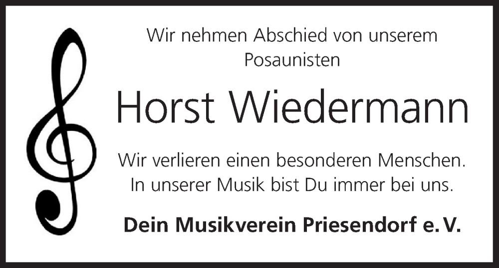  Traueranzeige für Horst Wiedermann vom 21.11.2023 aus MGO