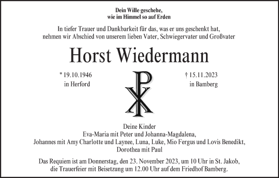 Anzeige von Horst Wiedermann von MGO