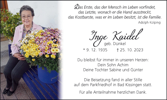 Anzeige von Inge Kaidel von MGO