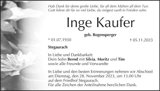 Anzeige von Inge Kaufer von MGO